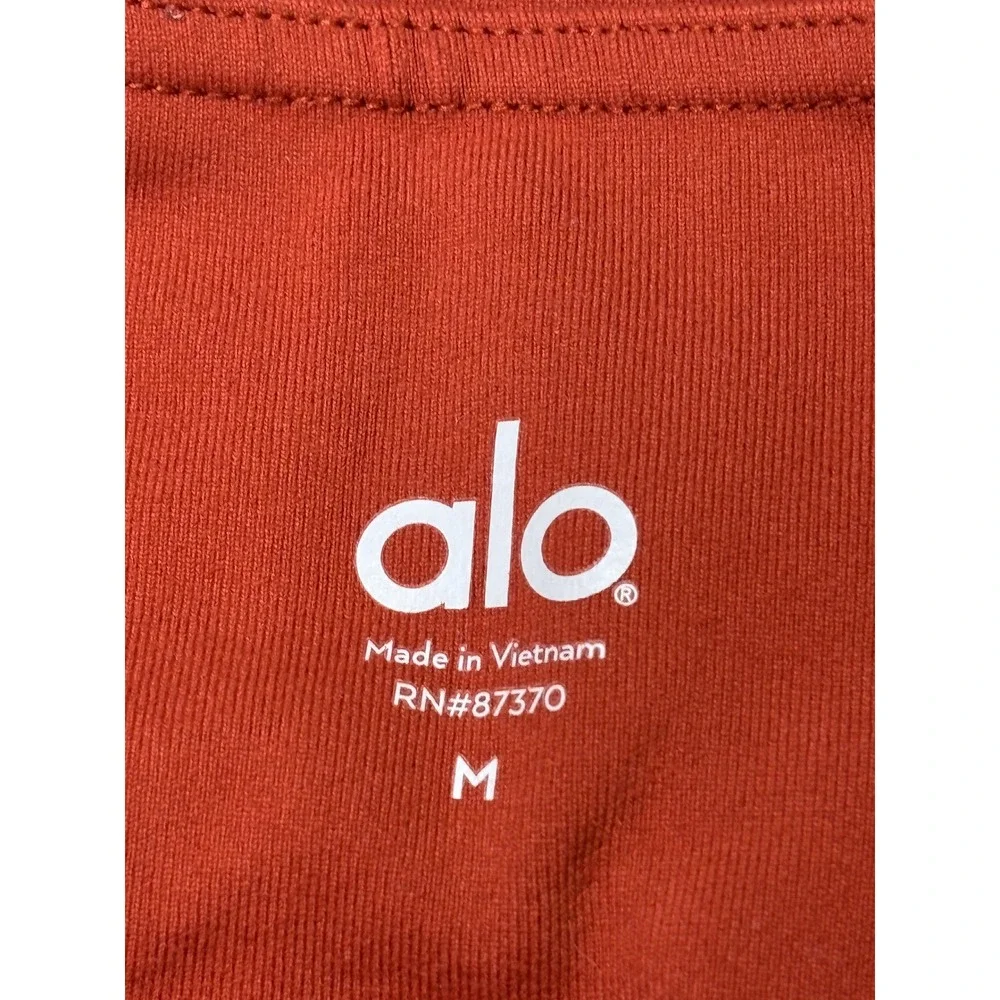 Alo Yoga Moto Leggings Rust Red Terracotta Ribbed Mesh Activewear Womens M 28X29
